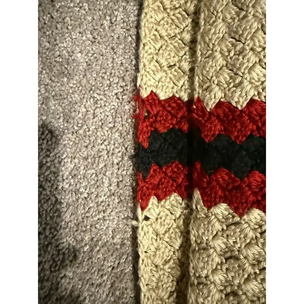 Handmade Crochet Blanket - Heavy Weight - Cream/Red/Black